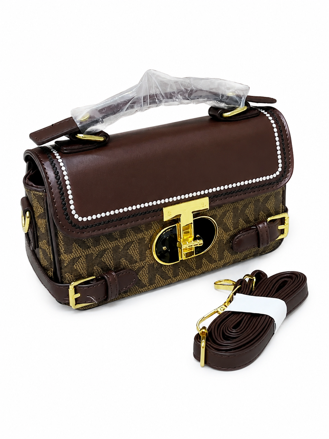 Pearl-Trim Structured Crossbody Bag