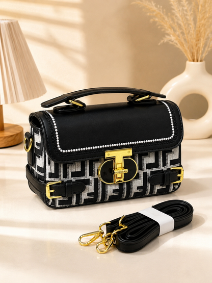 Pearl-Trim Structured Crossbody Bag